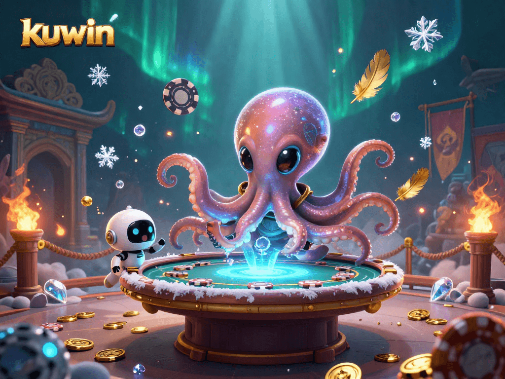 Engage with kuwin while exploring the captivating 3D cosmic casino scene filled with poker elements.