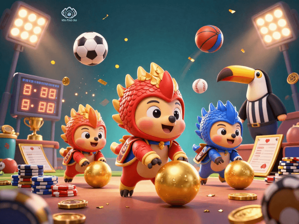Bet on kèo nhà cái in a vibrant casino scene with pangolins and sports elements.