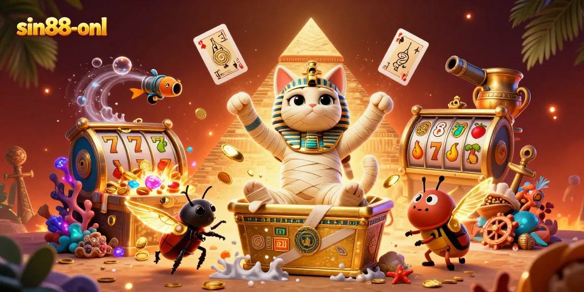 Engage in strategic gameplay with sin88-onl featuring a pyramid casino scene adorned with vibrant elements.