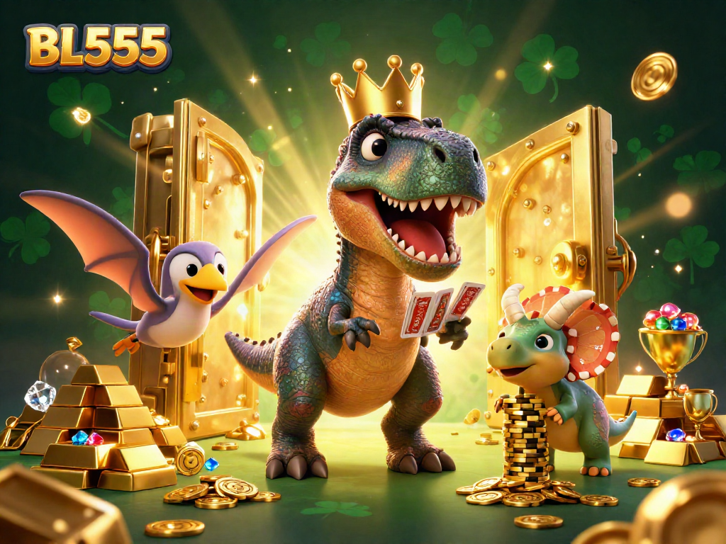 Engage in thrilling gameplay with BL555's cartoon characters at a vibrant casino.
