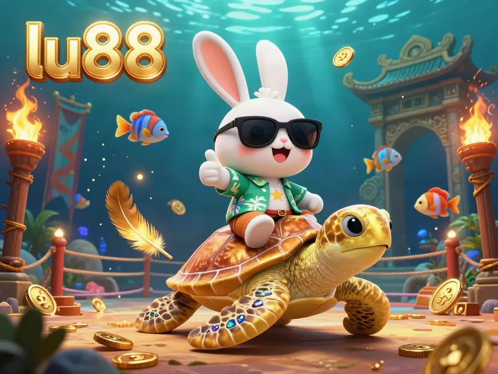 Experience thrilling fun at lu88 with a vibrant underwater casino scene featuring a lucky rabbit and golden turtle.