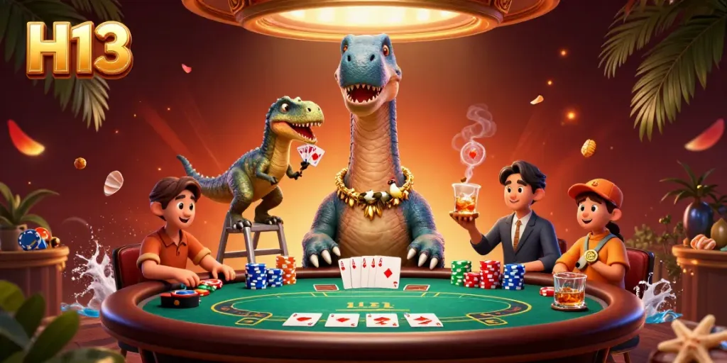 Experience H13 like never before with a playful 3D dinosaur-themed casino scene, packed with poker action!