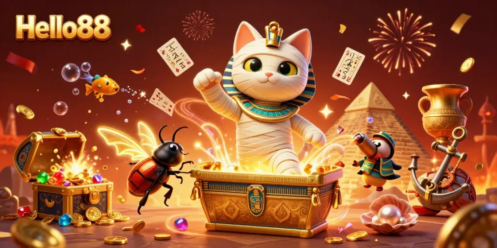 Experience the excitement of Hello88 casino with vibrant characters and dynamic gaming elements.