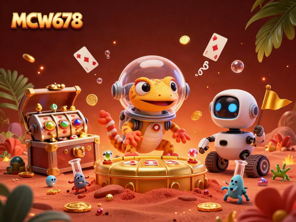 Spin to win with MCW678 at the thrilling casino discovery on Mars featuring a playful gecko.