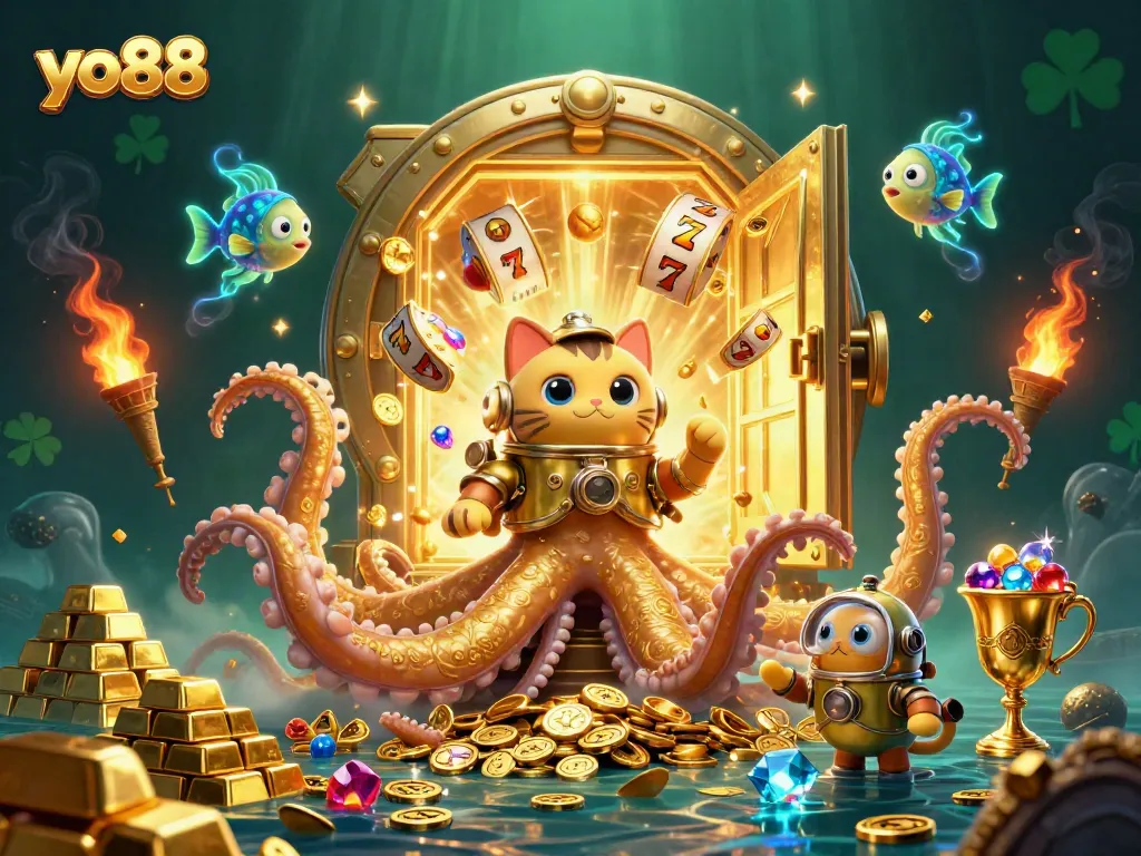 Engage with yo88's thrilling adventure of luck featuring golden treasure and dynamic casino elements.