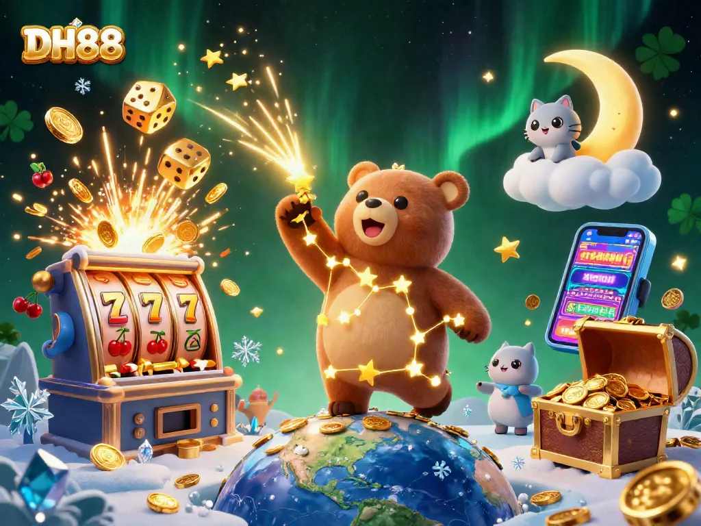 Play DH88 with excitement as the constellation bear scoops coins under a vibrant casino scene