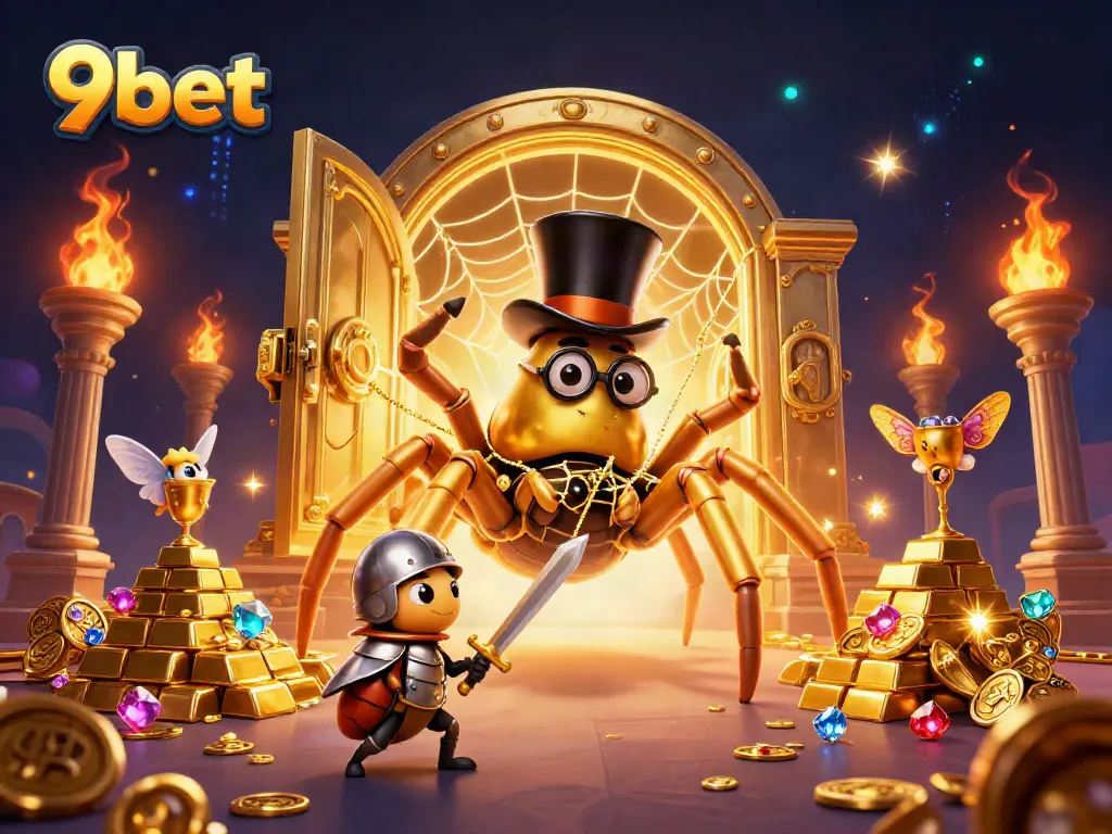 Experience 9bet's dynamic live casino scene featuring golden treasures and captivating characters.