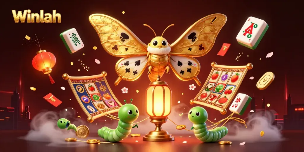 Winlah celebrates with vibrant slot games and interactive gold-themed casino action.