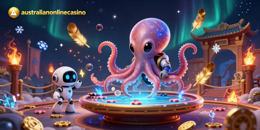 Engage with the vibrant world of australianonlinecasino featuring an alien octopus and poker action.