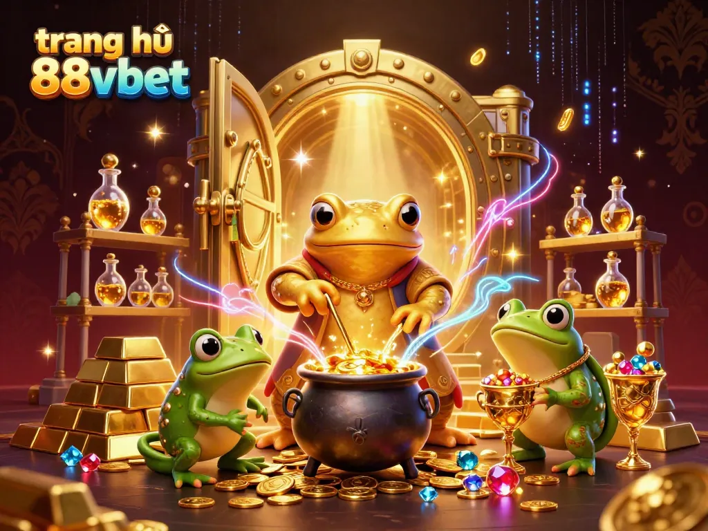 Experience the excitement at trang chủ 88vbet with a dynamic casino scene showcasing golden treasures and whimsical characters.
