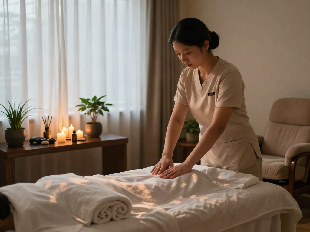 Relaxing 동탄출장안마 massage therapy session setup in a serene spa.