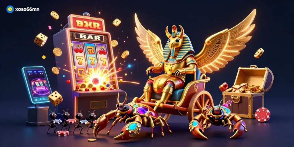 Experience thrilling casino adventures with xoso66mn in a vibrant 3D illustration showcasing a jackpot explosion and dynamic gameplay.