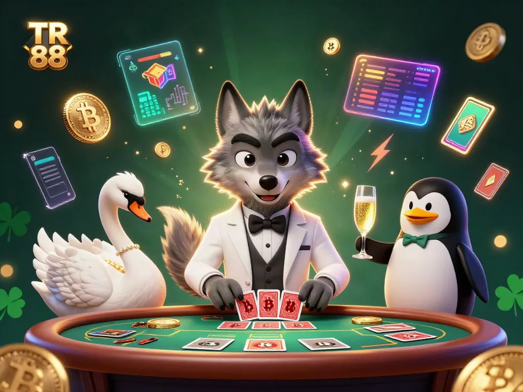 Experience thrilling baccarat action with TR 88 as a stylish wolf and elegant swan deal cards.