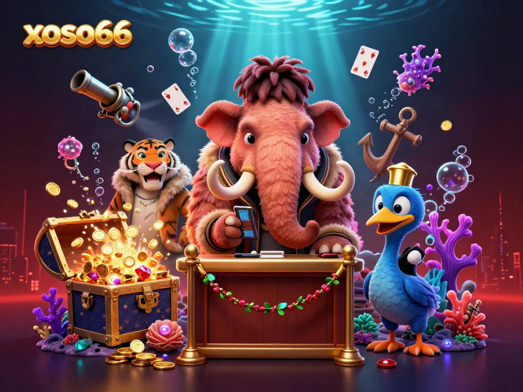 Experience thrilling wins with xoso66 at a vibrant casino scene filled with fantasy characters.