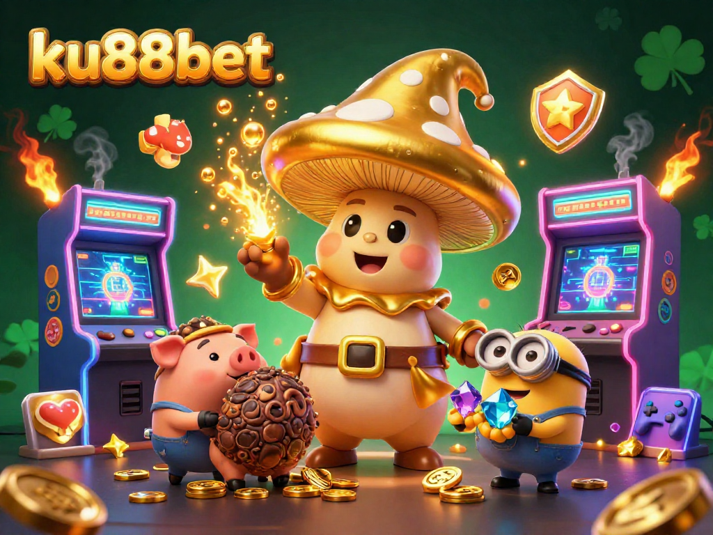 Bet and win at ku88bet with a vibrant casino scene, featuring magical characters and gaming elements.