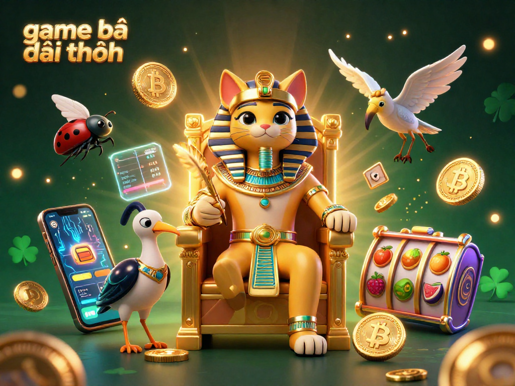 Experience dynamic winning with game bài đổi thưởng featuring Egyptian cat royalty and lively casino elements.