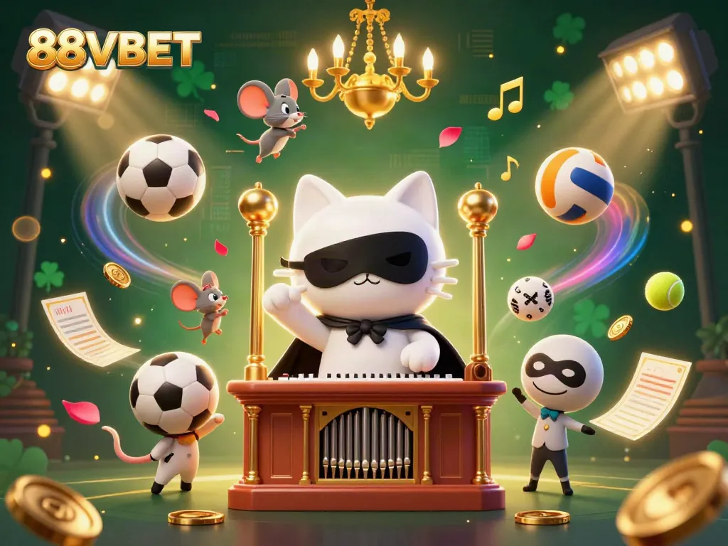 Engage in thrilling gameplay at 88VBET with a vibrant casino scene featuring sporting elements.