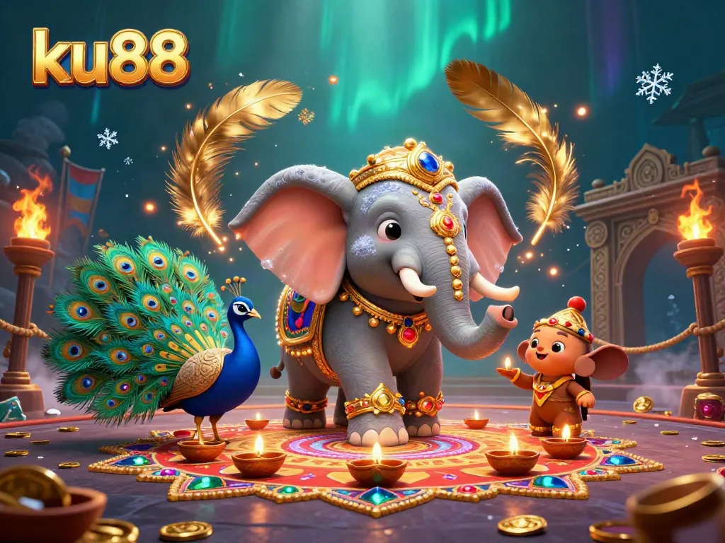 Experience thrilling gaming with ku88 in this vibrant, detailed casino scene.