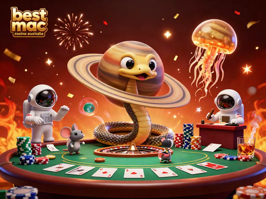 Enjoy the best mac casino Australia scene with playful astronaut mice betting on a cosmic roulette wheel.