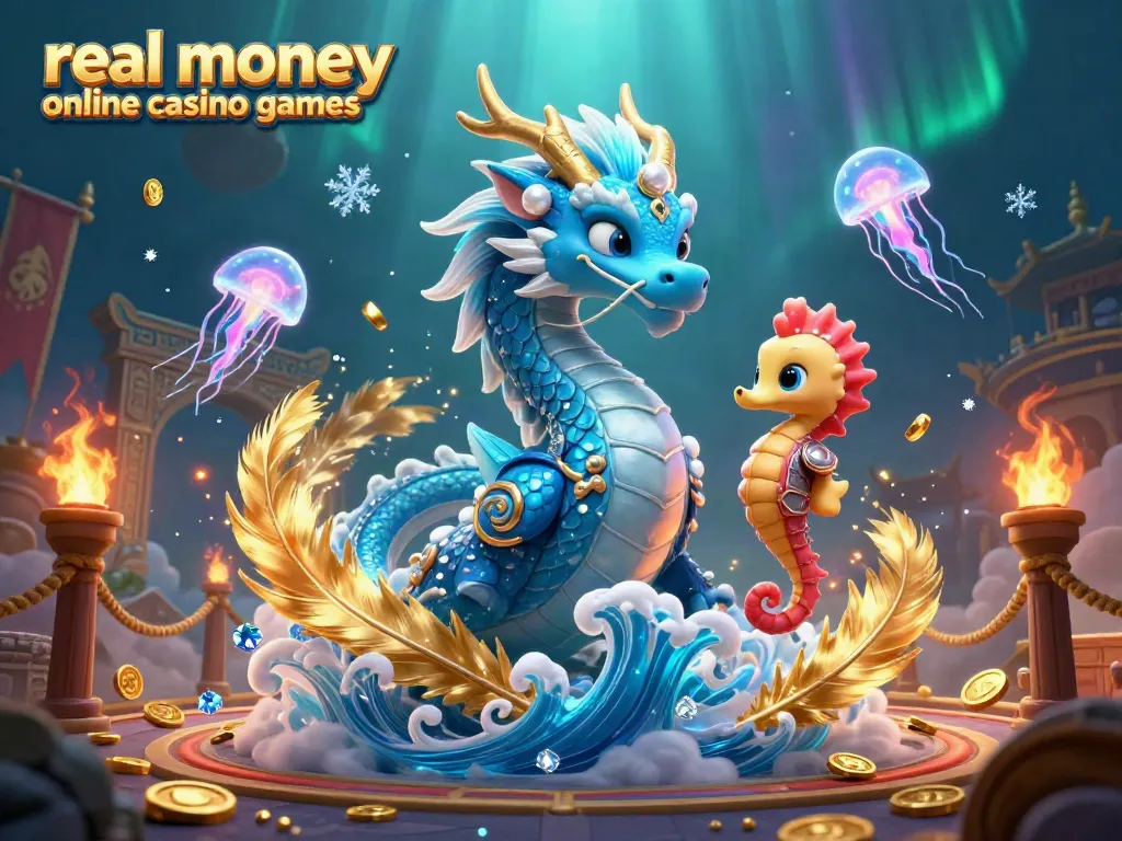 Play thrilling real money online casino games with vibrant dragon and knight in an underwater scene.