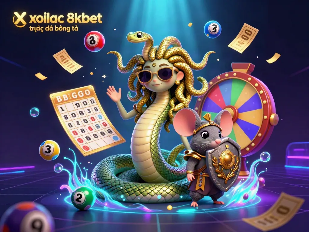 Play and win with xoilac 8xbet trực tiếp bóng đá in a vibrant, action-filled 3D casino scene.