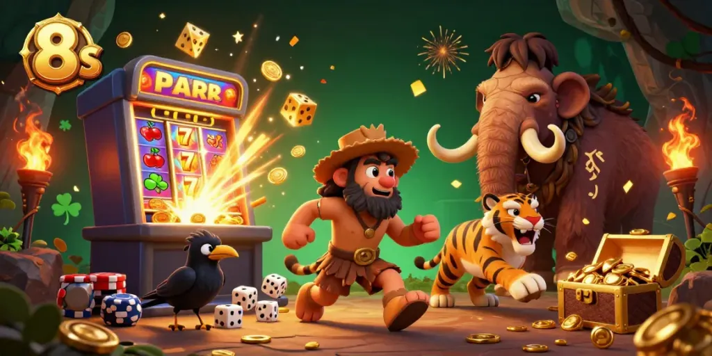 Experience the thrill of 8s with our engaging prehistoric casino featuring unique characters and vivid graphics.
