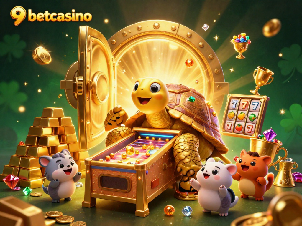Engage with captivating slots action at 9betcasino featuring a vivid golden tortoise pinball!